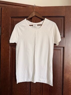 Athleta, white short sleeve top, women's size L